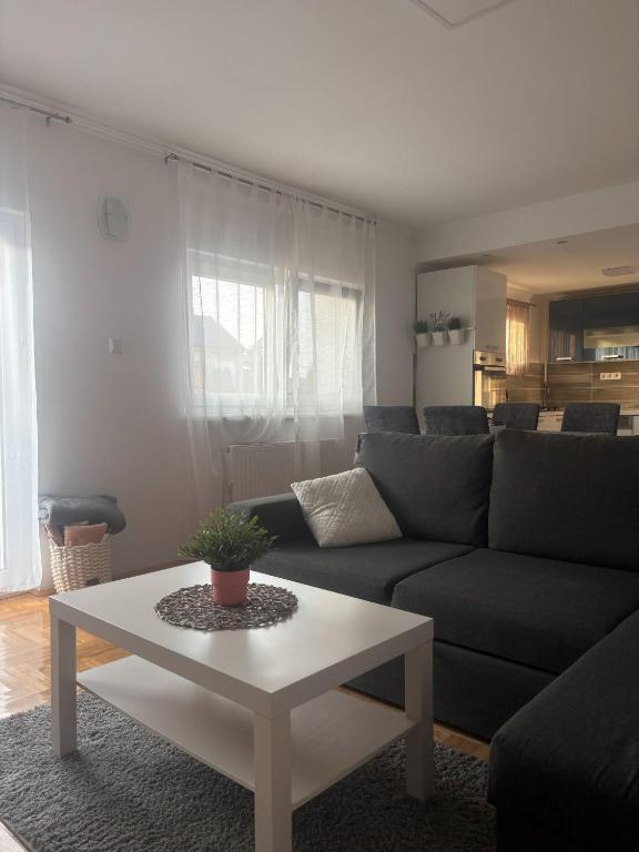 a living room with a couch and a coffee table at Apartman Loni , Belišće in Belišće