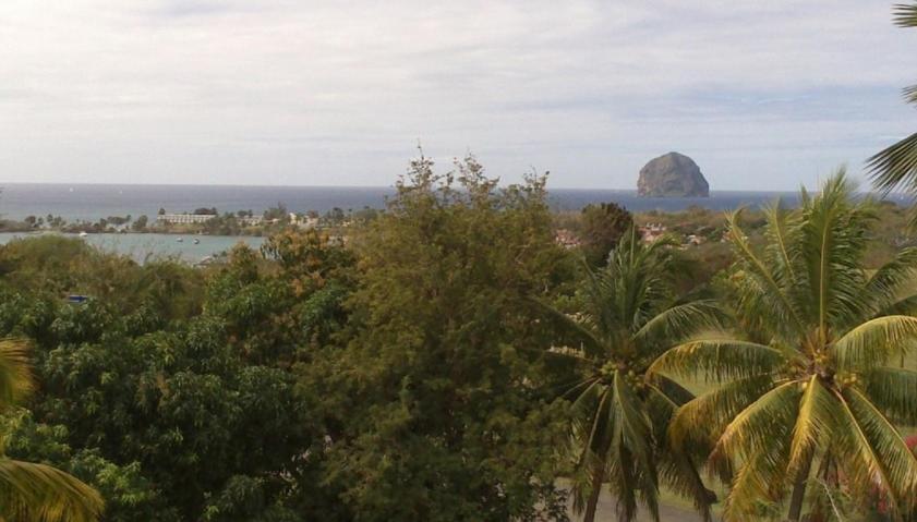 a view of a beach with a rock in the ocean at La belle Mullane in Le Diamant