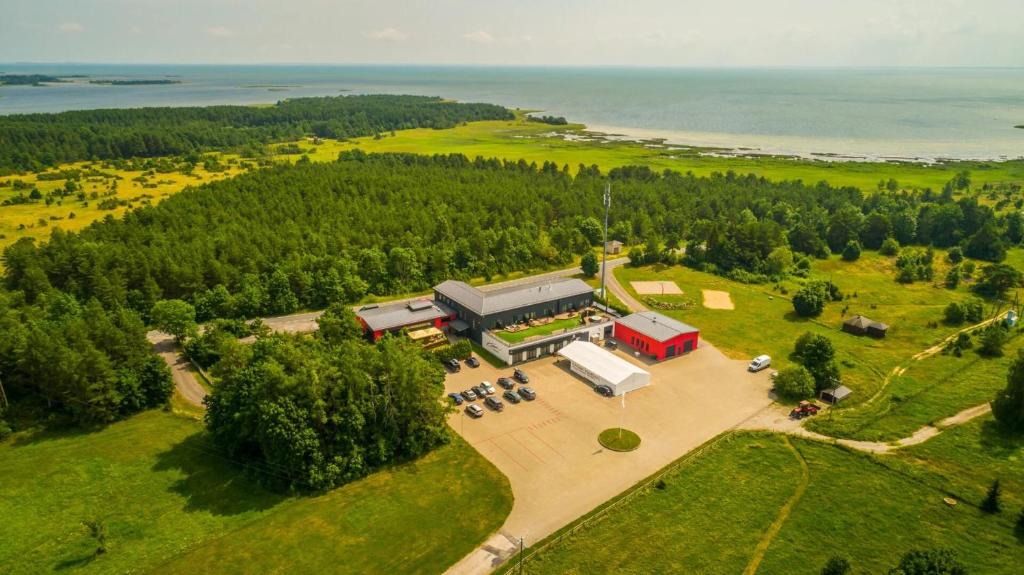 an overhead view of a large building with a food court at Kassari Puhkekeskus in Käina