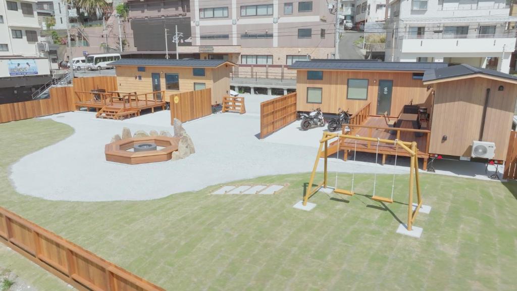 an aerial view of a park with a playground at Lady Blue伊豆稲取 in Higashiizu