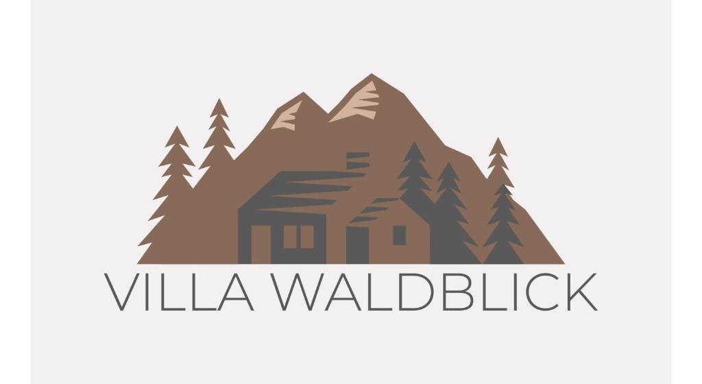 a logo of a cabin in the mountains with the words vila waldbush at Ferienhaus Villa Waldblick in Kolkwitz