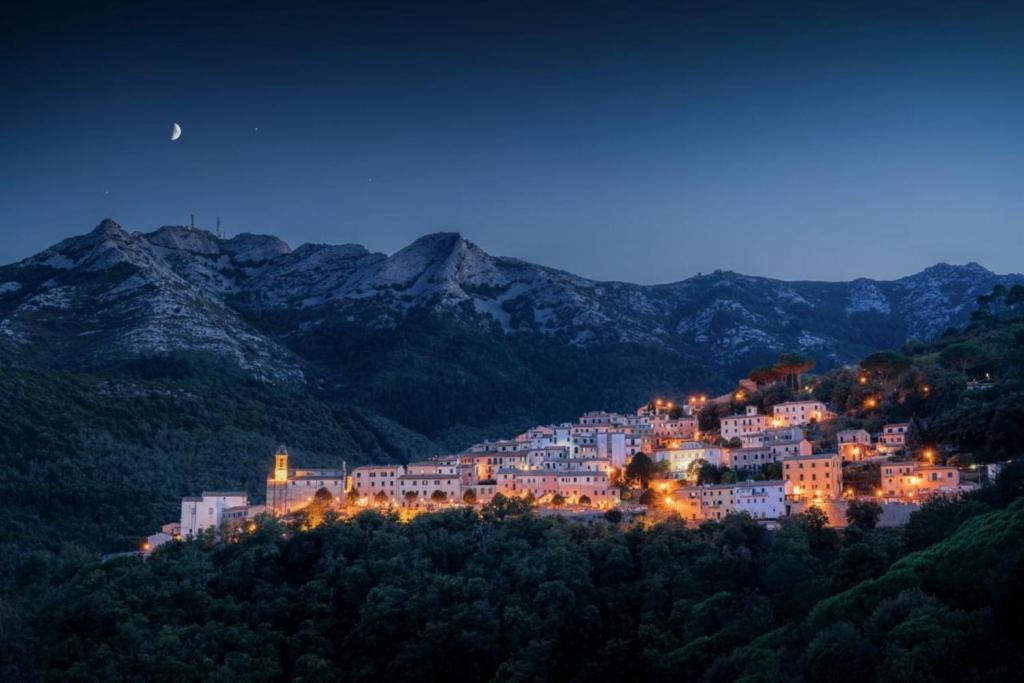 a town on top of a mountain at night at Borgo Agapito in Marciana