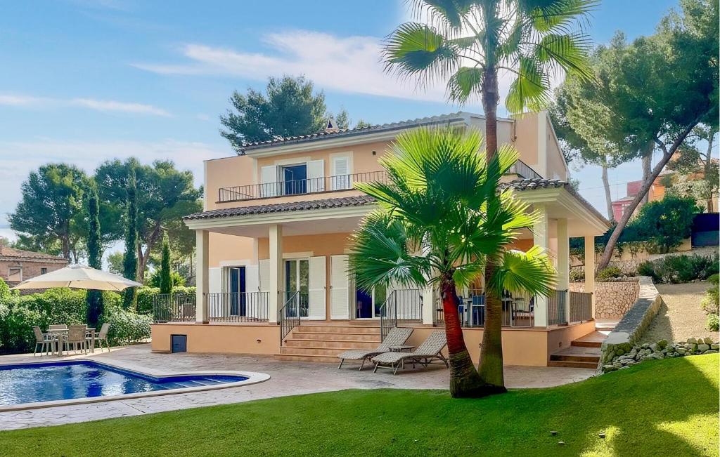 a house with a palm tree and a swimming pool at Villa Rondo in Costa de la Calma