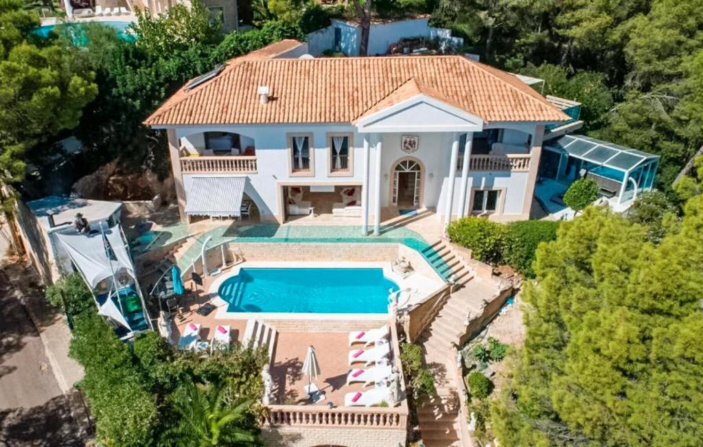 an aerial view of a house with a swimming pool at Ocean View in Palma de Mallorca