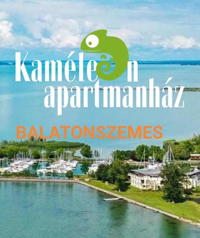 an aerial view of a marina with the words paradise ii melbourne at Kaméleon Apartmanház EV töltéssel in Balatonszemes