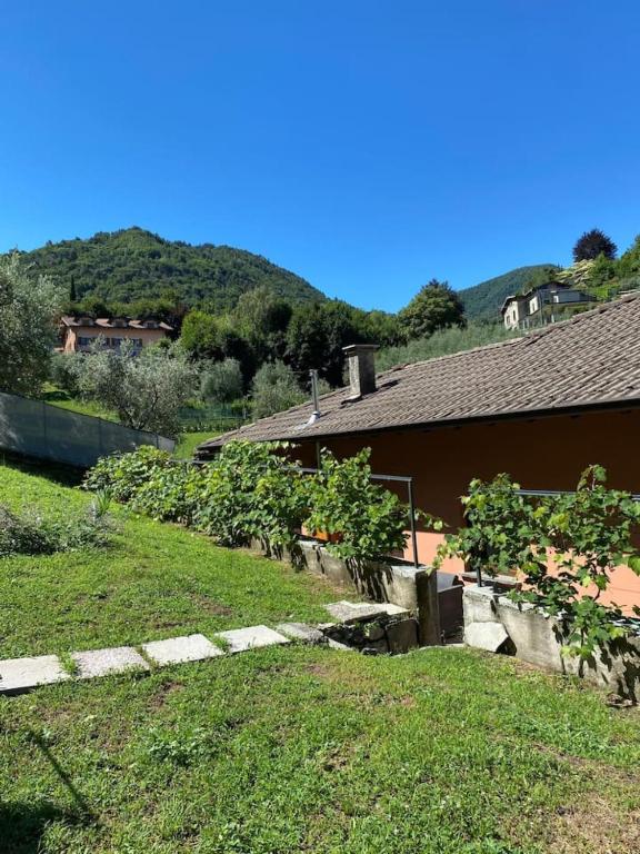 a yard with a house and some bushes at Zenzero Comfort Apartment in Bellagio