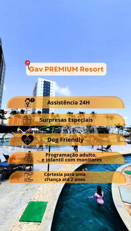 a sign at the swimming pool at a resort at Apto Premium Resort in Salinópolis