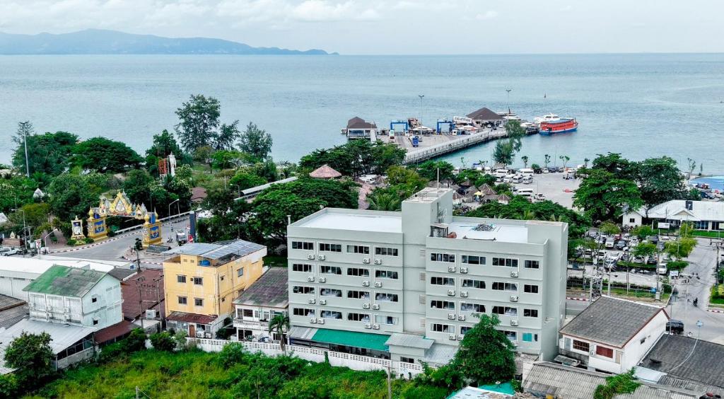 an aerial view of a city and a body of water at Amazing Inn Koh Phangan in Thong Sala