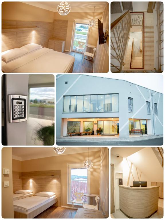 a collage of four pictures of a house at Garni Hotel Krško in Leskovec pri Krškem