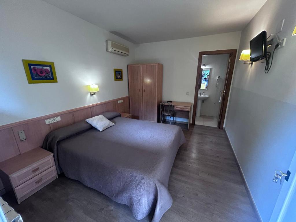 a bedroom with a large bed and a desk at Rosaleda Self-Hotel in Fondarella
