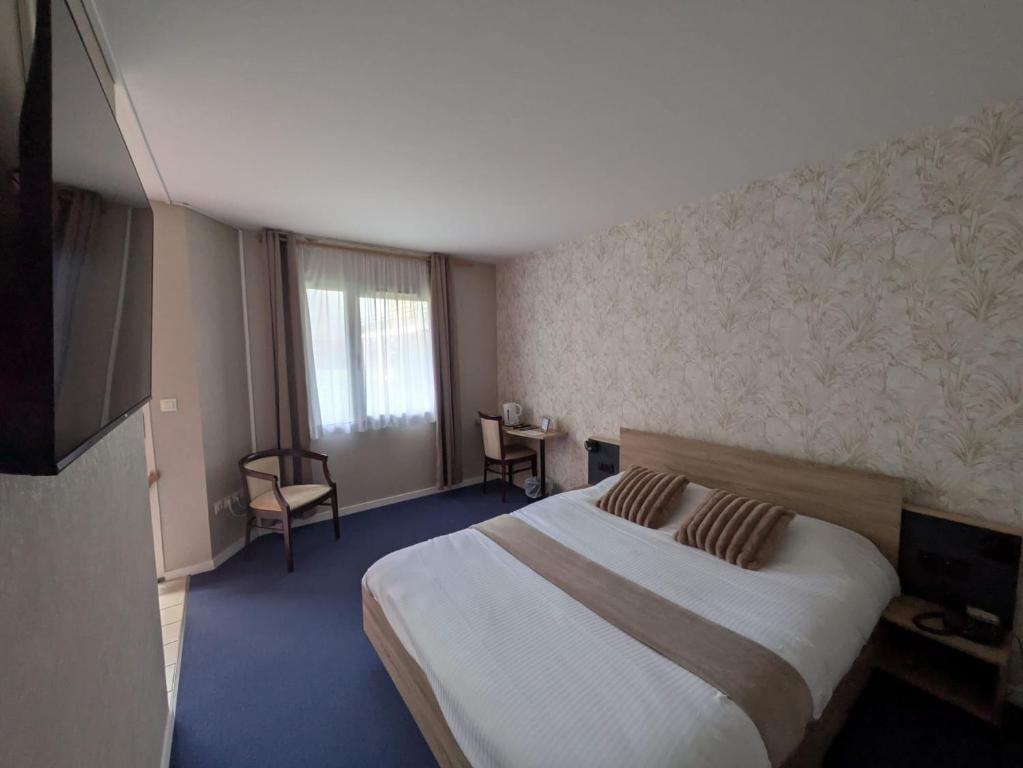 a hotel room with a large bed and a television at Hotel L'Océane Angers Parc Expo in Saint-Sylvain-dʼAnjou