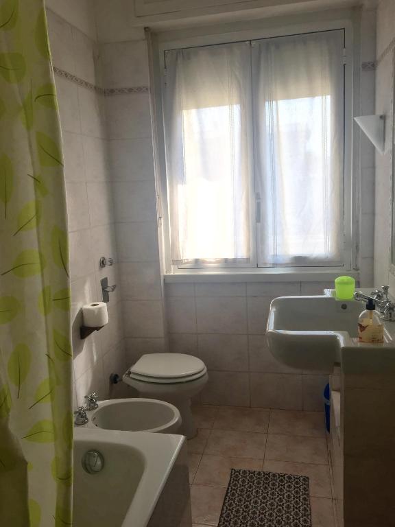 łazienka z toaletą, umywalką i oknem w obiekcie Il Cedro Argentato w mieście Monza