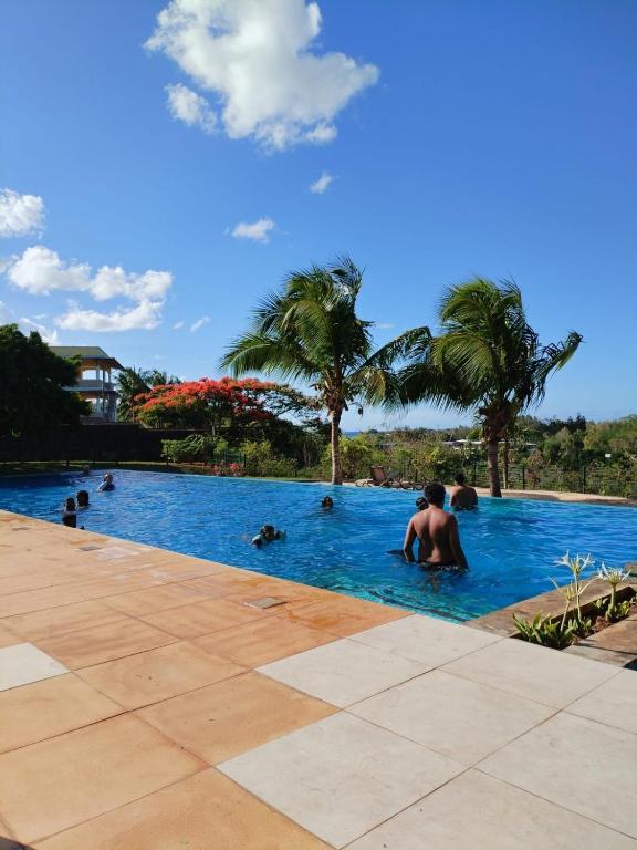 a group of people in a swimming pool at Riverfront Villa 069 in Terre Rouge