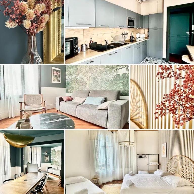 a collage of photos of a kitchen and a living room at Appartement ATHOS - Hyper Centre - Familiale in Orléans
