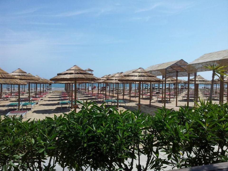a beach with umbrellas and chairs and the ocean at Hotel Club Bellavista in Vieste