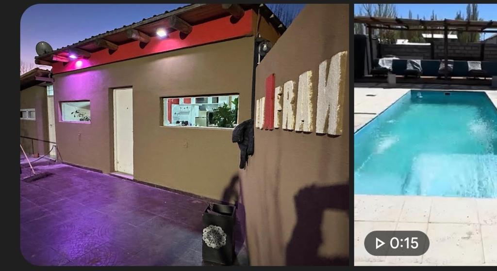 two pictures of a swimming pool and a building at Luxfran in Uspallata