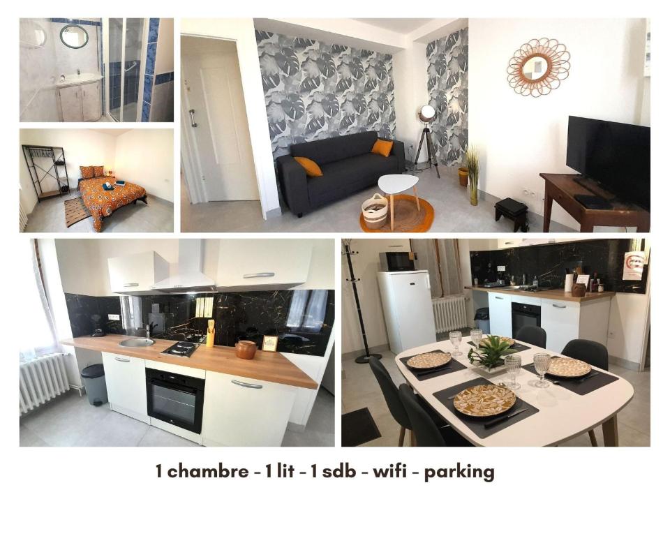 a collage of pictures of a kitchen and a living room at Élégant appartement Vatan centre in Vatan