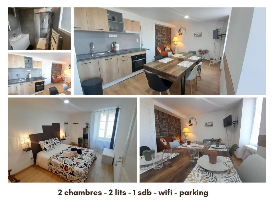 a collage of photos of a kitchen and a living room at Elégant appart- 2 chb- wifi- Vatan centre in Vatan