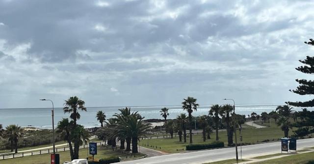 a road with palm trees on the side of the road at Bird Rock Sunrise in Gqeberha