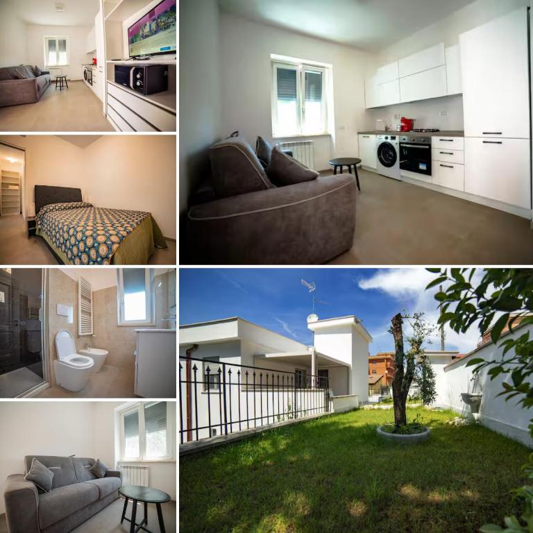 a collage of photos of a living room and a kitchen at WHITE VEIO LODGE in Rome