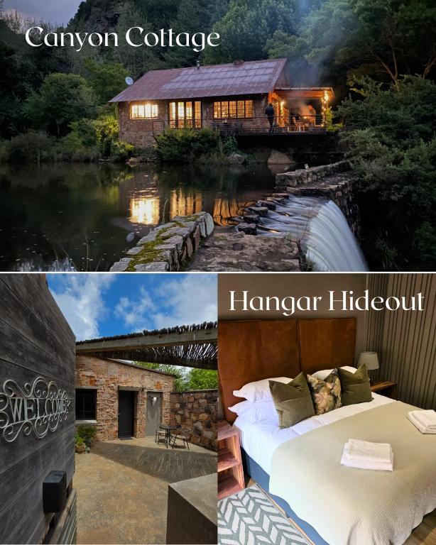 a collage of two pictures of a house and a river at Migrate Portfolio in Dullstroom