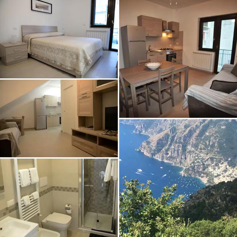 a collage of photos of a room with a view of a city at Coastal Cliff, Amalfi in Pianillo