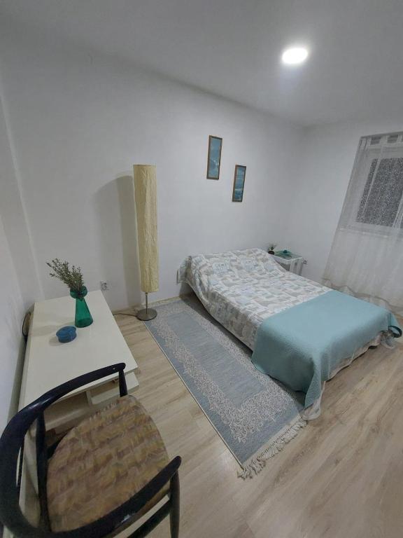 a bedroom with a bed and a table and a chair at Soul in Bela Crkva