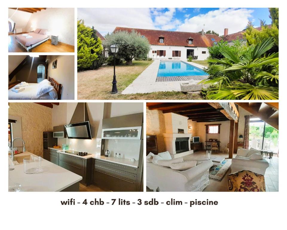 a collage of photos with a house and a pool at Le Chai in Levroux
