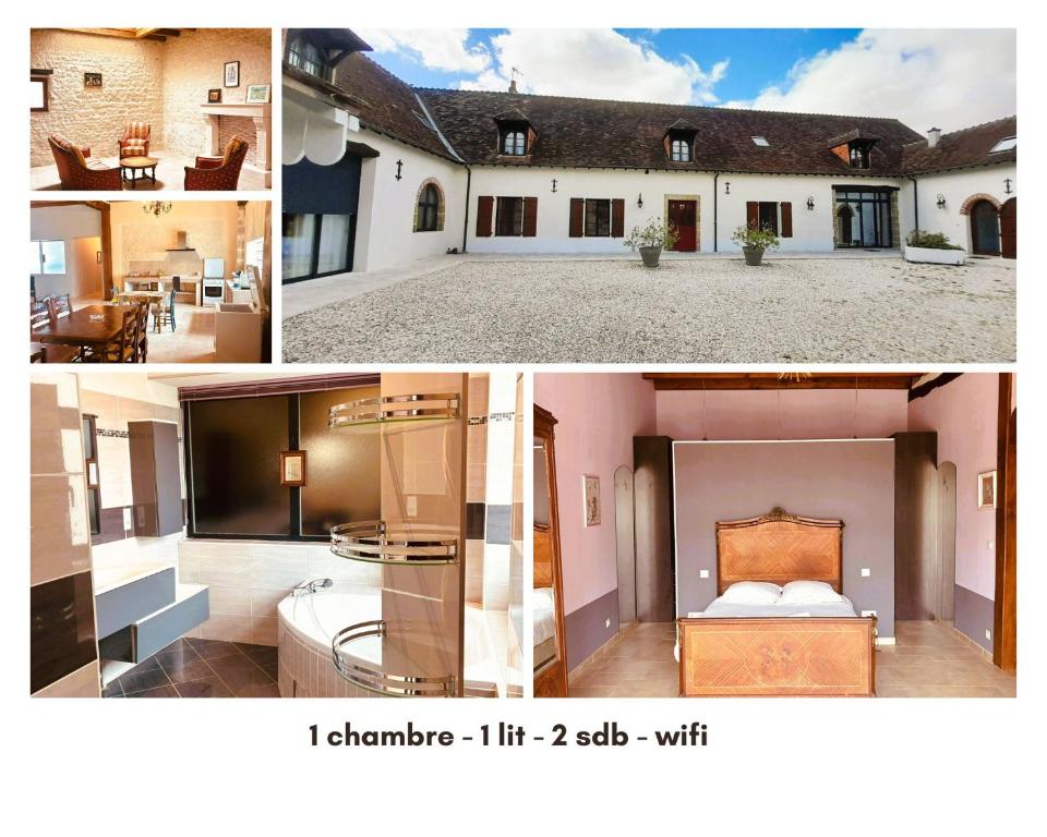 a collage of two pictures of a house at le petit chai in Levroux