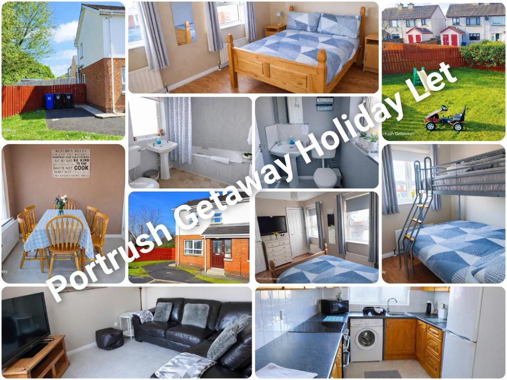 a collage of pictures of a bedroom and a apartment at Portrush Getaway - Holiday Let in Portrush