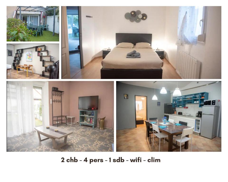 a collage of pictures of a bedroom and a living room at La menuiserie- 2 chb-clim-wifi-parking in Châteauroux