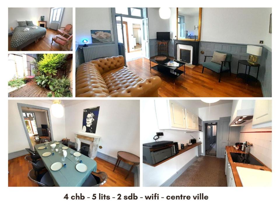 a collage of three pictures of a living room at Belle Maison centrale 8 pers- patio- wifi in Châteauroux