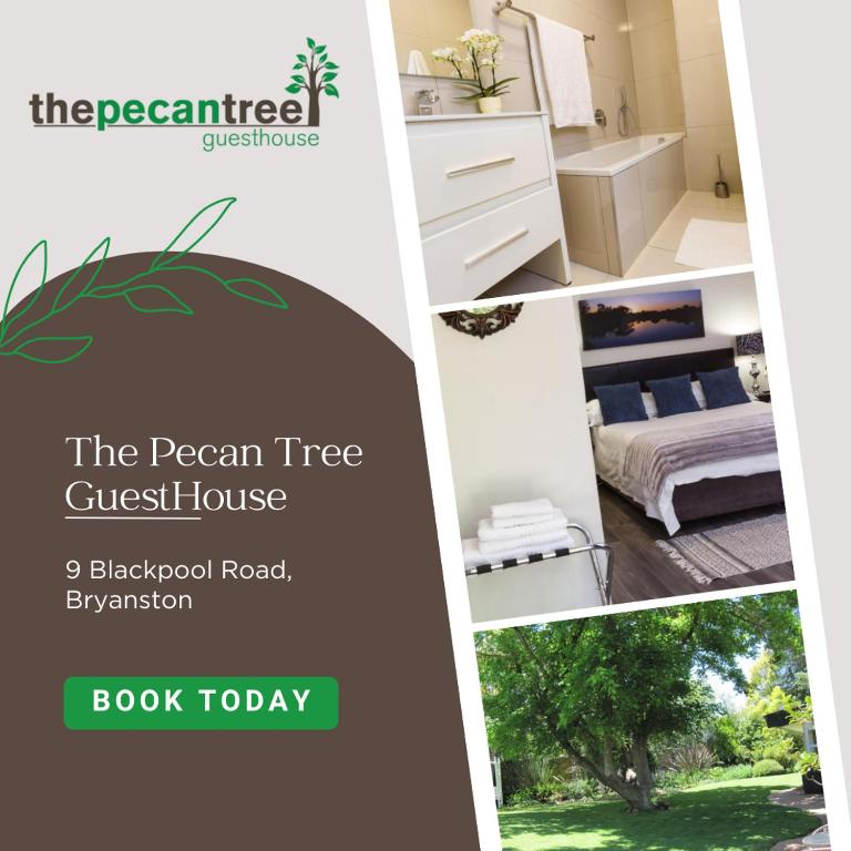 a collage of four pictures of a room at The Pecan Tree Guesthouse in Johannesburg