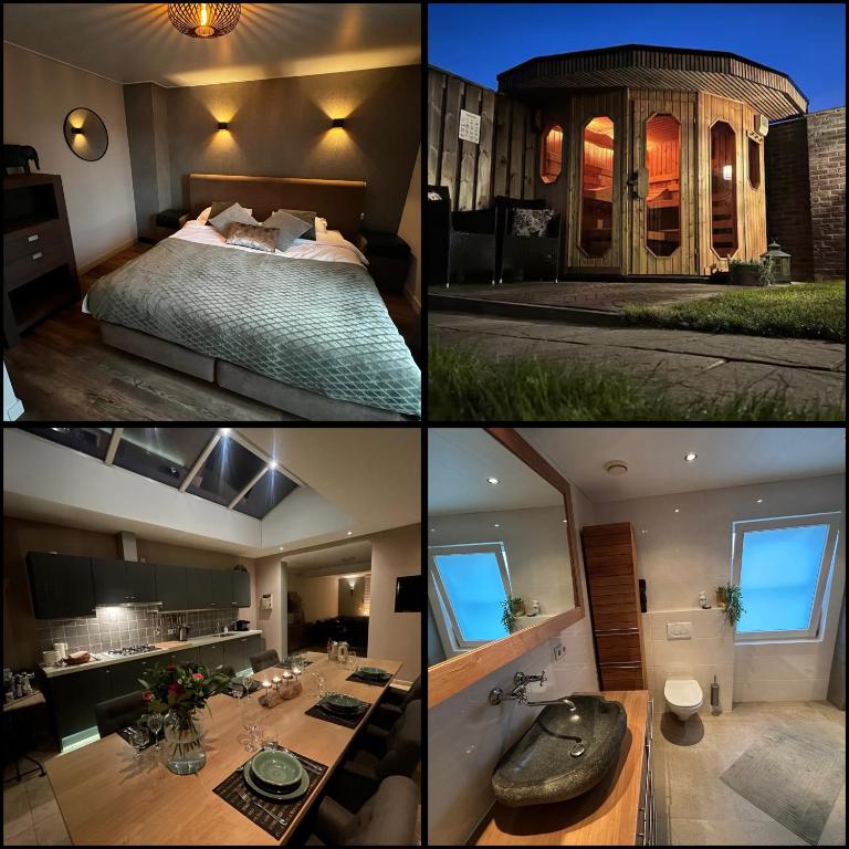 a collage of pictures of a bedroom and a house at Gasthuys Rooy in Stramproy