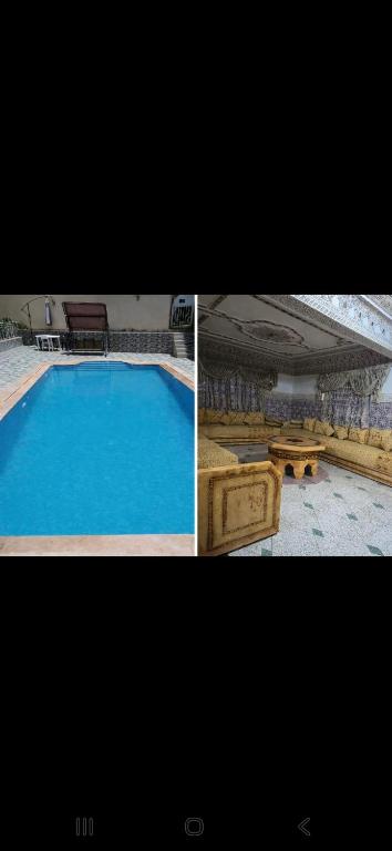 a collage of two pictures of a swimming pool at Apparemment familiale villa 110 m2 jardin et piscine in MeknèsKatine