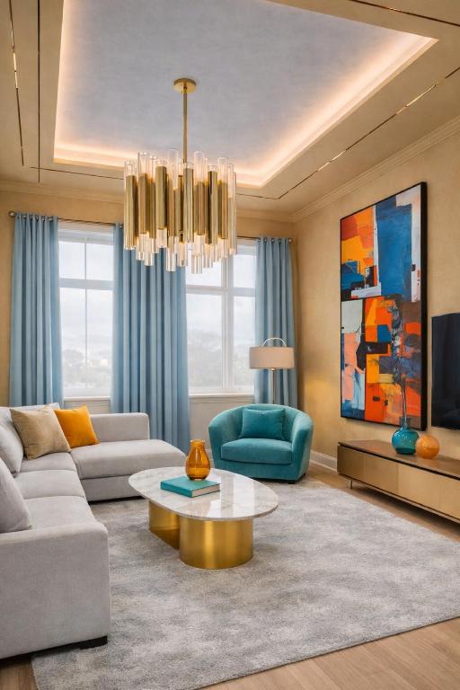 a living room with a couch and a table at FourSeasons - Carnival Summer Lounge in Aalborg