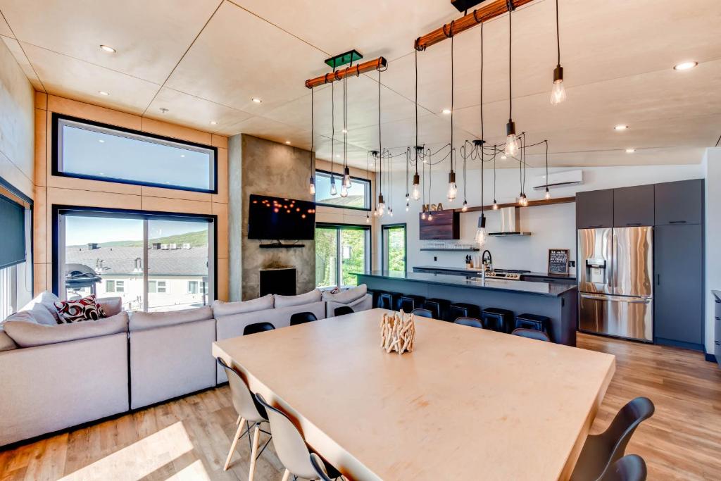 a kitchen and living room with a table and chairs at Jackson 8 - 5 chambres - 18 personnes in Saint-Férréol-les-Neiges