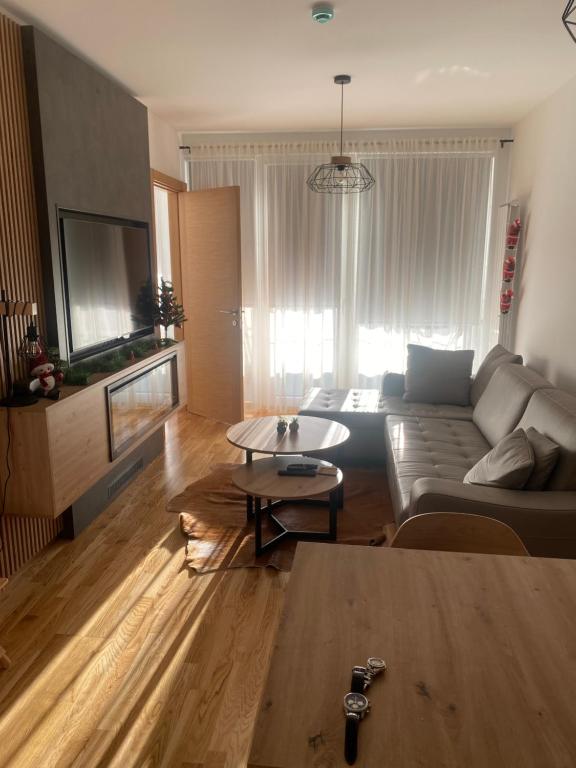 a living room with a couch and a table at Privatni apartman A15 Vučko Aparthotel in Jahorina