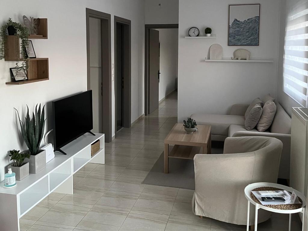 a living room with a television and a couch at ArtStay-Apartment in Orestiada