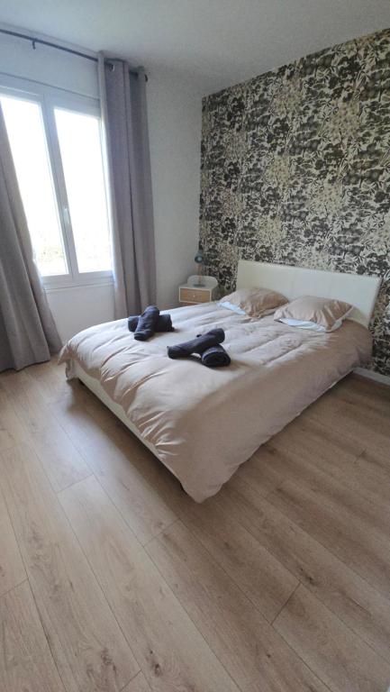 a bedroom with a large bed in a room at L'ALPETTE maison 3 pièces 2 chambres tout confort in Vernouillet