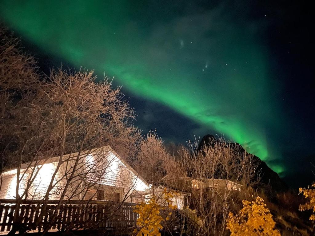 an image of the northern lights in the sky at Sentrumsnær sokkelleilighet in Svolvær