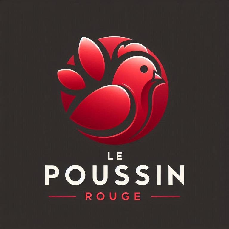 a red rooster logo on a black background at Hôtel Le Poussin Rouge in Saint-Sauveur-sur-Tinée