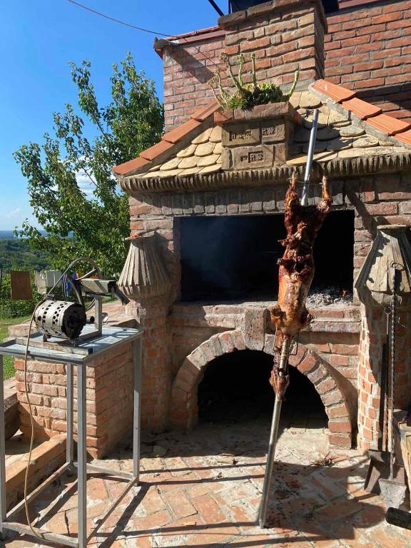 an outdoor brick oven with a rooster on a table at Ranč Petar Alavanja Banstol in Sremski Karlovci