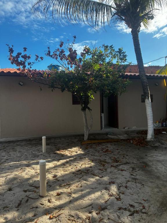 a house with two palm trees in front of it at Casa Completa Proximo ao Frances in Marechal Deodoro