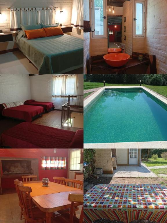 a collage of four pictures of a swimming pool at Morada de Duendes in Sauce Viejo