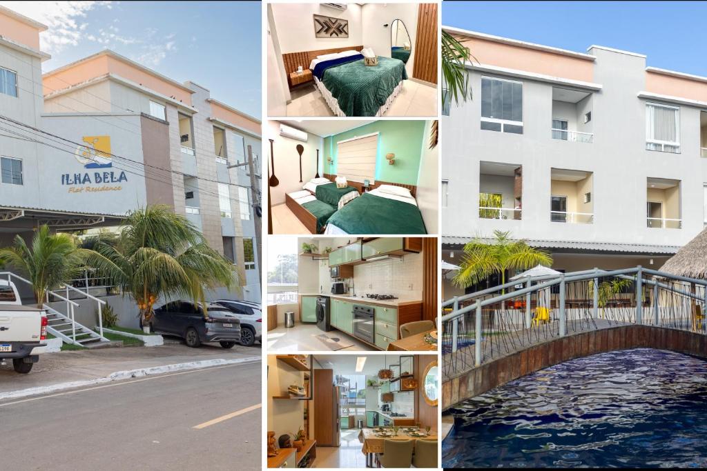 a collage of photos with buildings and a street at Apartamento Moderno e Aconchegante 2 Quartos Ar Condicionado in Alter do Chao