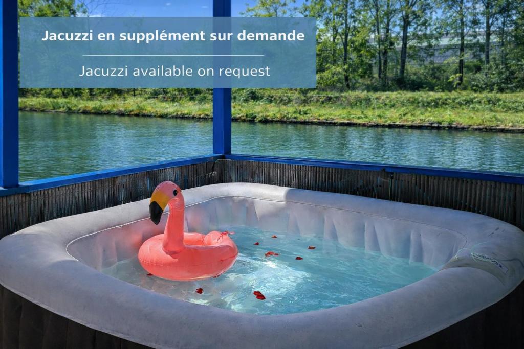 Cottage flottant Premium terrasse Jacuzzi privé en supplément près de Dijon