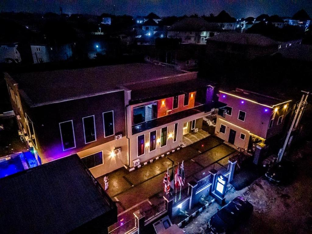 an overhead view of a building at night at Ja'oak Hotel and Suite in Mama