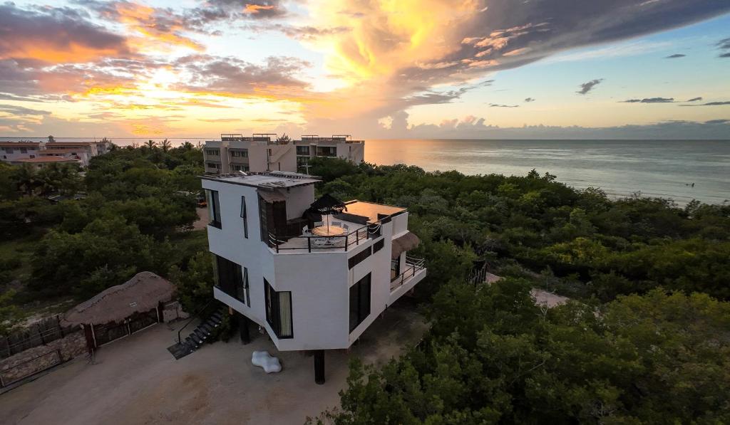 an aerial view of a building with the ocean at Luxury Villa Ocean View "Casa Mar" in Holbox Island