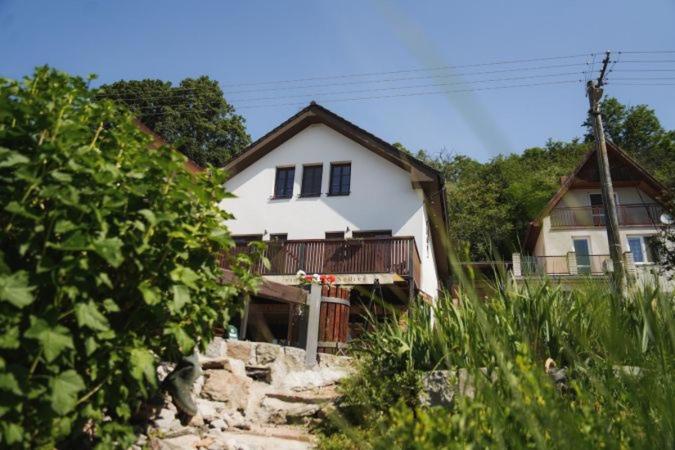 a white house sitting on top of a hill at Penzion Šedivý in Strachotín